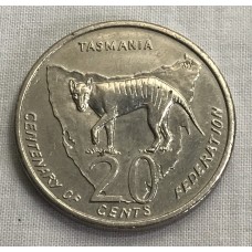 AUSTRALIA 2001 . TWENTY 20 CENTS COIN . CENTENARY OF FEDERATION . TASMANIA